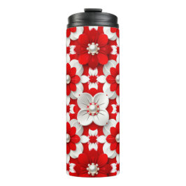 Vibrant Red And White Floral Pattern With Pearl Thermosbecher