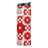 Vibrant Red And White Floral Pattern With Pearl Thermosbecher (Nach links gedreht)