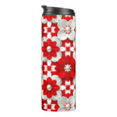 Vibrant Red And White Floral Pattern With Pearl Thermosbecher (Nach rechts gedreht)