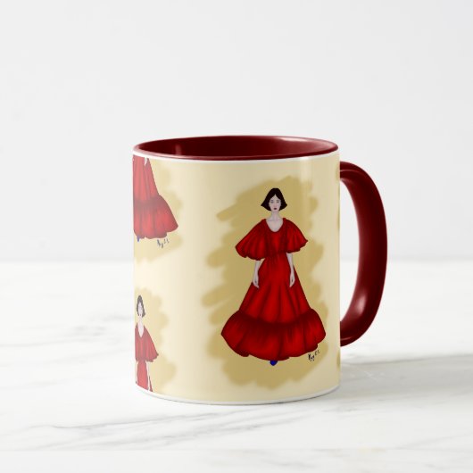 Vibrant Red Dress with Sculptural Movement Style Tasse (VorderseiteRechts)