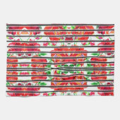 Vibrant red flowers and green leaves on curtains geschirrtuch (Horizontal)