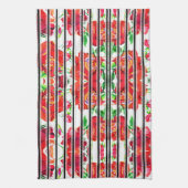 Vibrant red flowers and green leaves on curtains geschirrtuch (Vertikal)