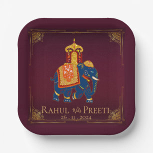 Vibrant Red Gold Mandala indische Hochzeitsfeier Pappteller