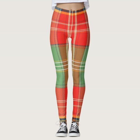 Vibrant Red Green Large-Scale Plaid Leggings (Vorderseite)