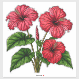 Vibrant Red Hibiscus Flowers With Lush Green Leave Aufkleber