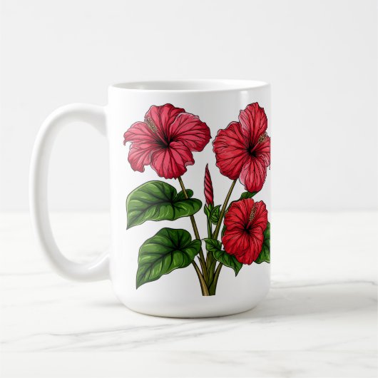 Vibrant Red Hibiscus Flowers With Lush Green Leave Kaffeetasse (Links)