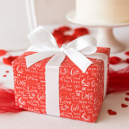 Vibrant Red Love White Script Valentine's Day Geschenkpapier