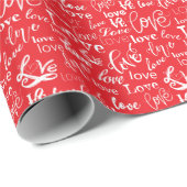 Vibrant Red Love White Script Valentine's Day Geschenkpapier (Rolleneckpunkt)