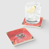 Vibrant Red Macro Botanical Poppy Floral Steinuntersetzer (Seitenansicht)