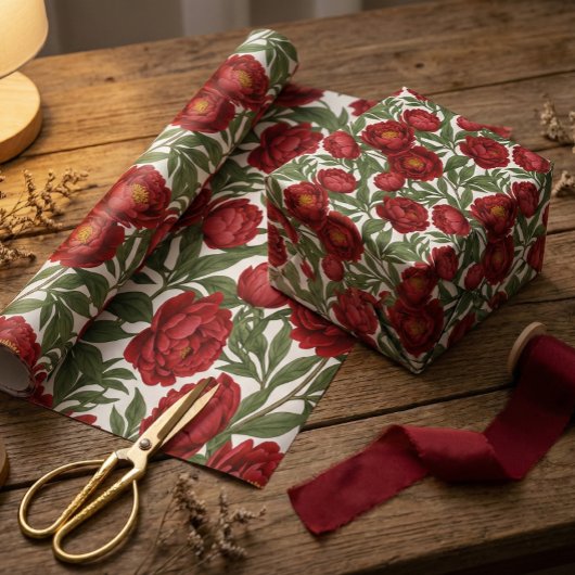 Vibrant Red Peony Collection Customizable Party  Geschenkpapier