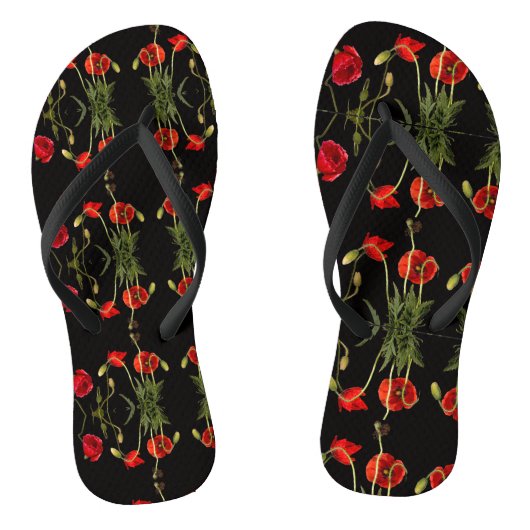 Vibrant Red Poppies on Black Badesandalen (Fußbett)