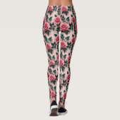 Vibrant Red Roses With Dark Green Leaves Leggings (Rückseite)