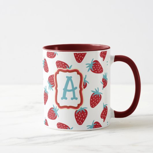 Vibrant Red Strawberry Pattern Ceramic Coffee Mug Tasse (Rechts)