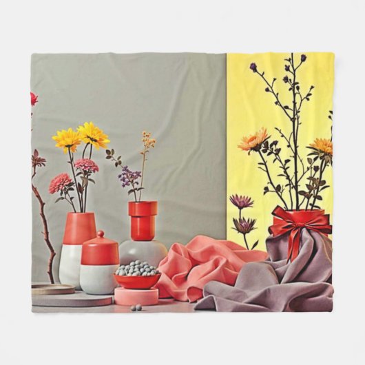 Vibrant Red Yellow Arrangement Design Fleecedecke (Vorderseite (Horizontal))