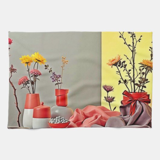 Vibrant Red Yellow Arrangement Design Geschirrtuch (Horizontal)