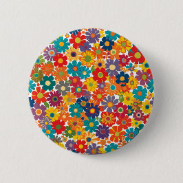 Vibrant Retro 60s Daisy Flower Power Pattern Button