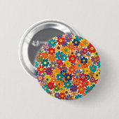 Vibrant Retro 60s Daisy Flower Power Pattern Button (Vorne & Hinten)