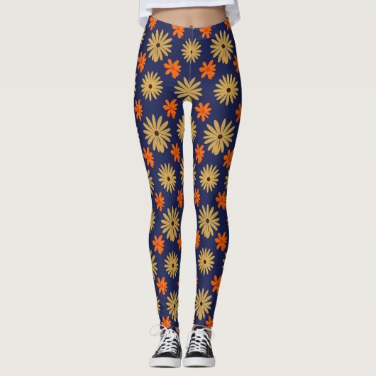 Vibrant Retro Daisy Floral Seamless Pattern Leggin Leggings (Vorderseite)