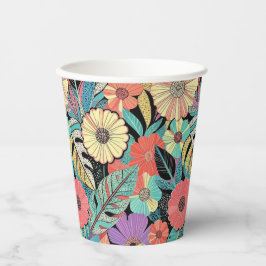 Vibrant Retro Floral Burst Pappbecher
