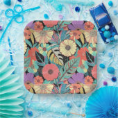 Vibrant Retro Floral Burst Pappteller (Party)