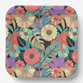 Vibrant Retro Floral Burst Pappteller (Vorderseite)
