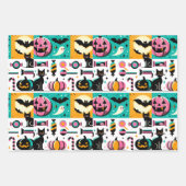 Vibrant Retro Halloween Collage Pink Pumpkin Black Geschenkpapier Set (Vorderseite)