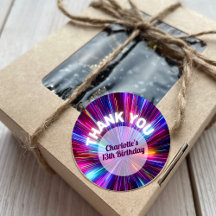 Vibrant Retro Neon Glowing Pink Purple Thank You