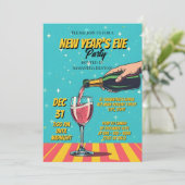 Vibrant Retro Pop Art New Year's Eve Party Einladung (Stehend Vorderseite)