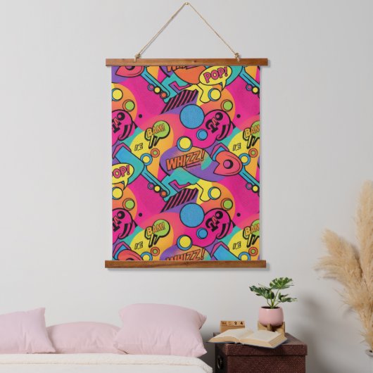 Vibrant Retro Pop Seamless Pattern Wandteppich Mit Holzrahmen (Schlafzimmer)