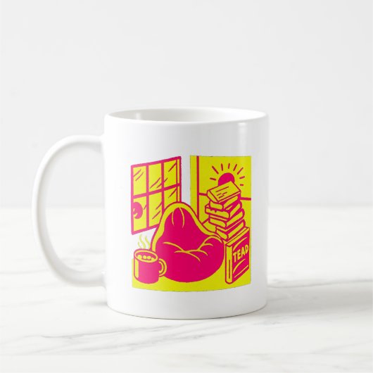Vibrant Retro Reading Nook Illustration Kaffeetasse (Links)