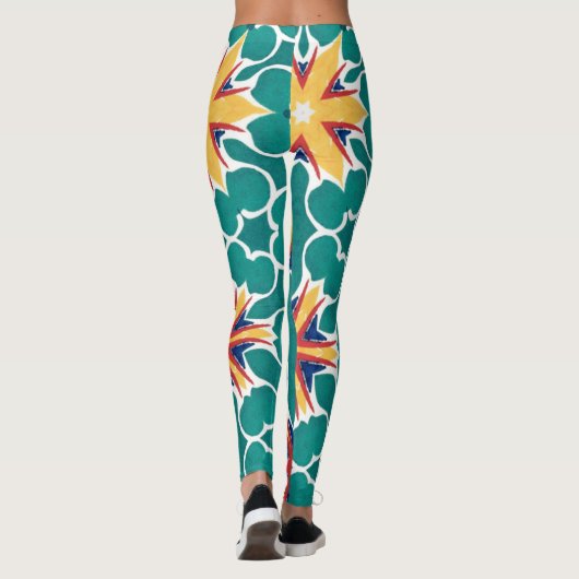 Vibrant Retro Starburst Geometric Pattern Leggings (Rückseite)