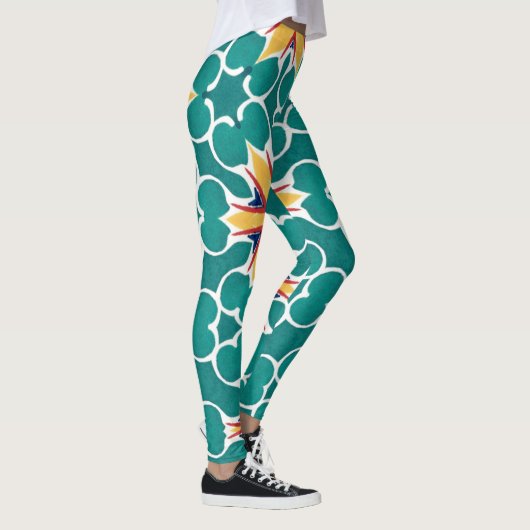 Vibrant Retro Starburst Geometric Pattern Leggings (Rechts)