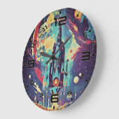 Vibrant Retro Starship Wall Clock Große Wanduhr (Winkel)