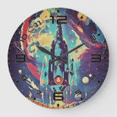 Vibrant Retro Starship Wall Clock Große Wanduhr (Vorderseite)