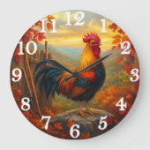 Vibrant rooster in autumn farm scene große wanduhr (Vorderseite)