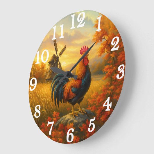 Vibrant rooster in golden harvest große wanduhr (Winkel)