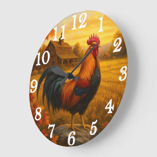 Vibrant rooster in golden pasture große wanduhr (Winkel)
