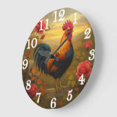 Vibrant rooster in golden sunset große wanduhr (Winkel)