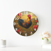 Vibrant rooster in golden sunset große wanduhr (Zuhause)