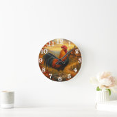 Vibrant rooster in rustic farmyard runde wanduhr (Zuhause)