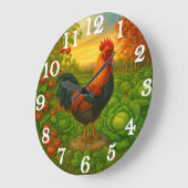 Vibrant rooster in vegetable garden große wanduhr (Winkel)