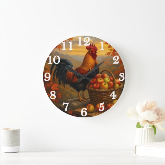 Vibrant rooster with apples farmyard große wanduhr (Zuhause)