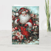 Vibrant Rustic Floral Vintage Santa Feiertagskarte (Rückseite)