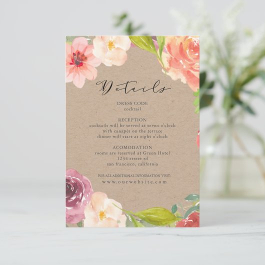 Vibrant Rustikale Blumenzettel Begleitkarte (Stehend Vorderseite)