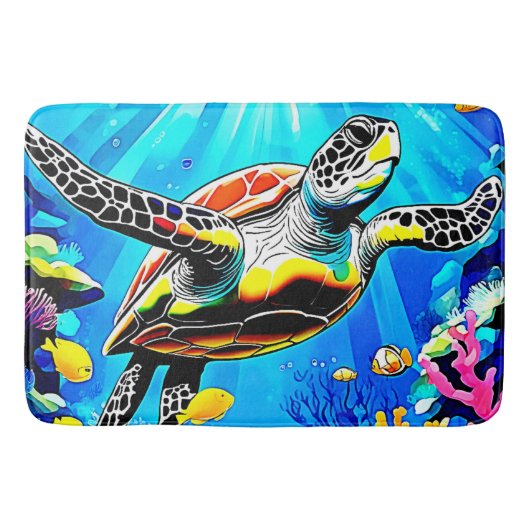Vibrant Sea Turtle Dreamscape Badematte (Vorderseite)