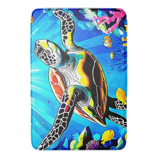 Vibrant Sea Turtle Dreamscape Badematte (Vorderseite Vertikal)