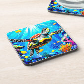 Vibrant Sea Turtle Dreamscape Getränkeuntersetzer (Linke Seite)