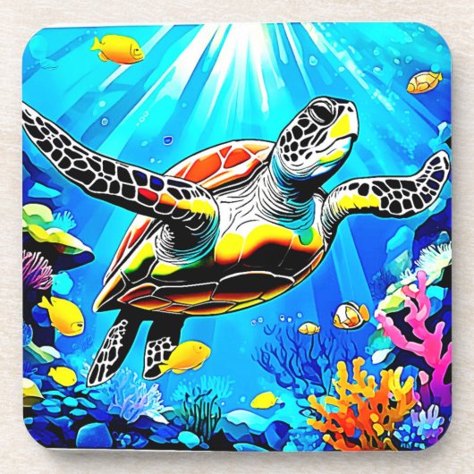 Vibrant Sea Turtle Dreamscape Getränkeuntersetzer (Vorderseite)