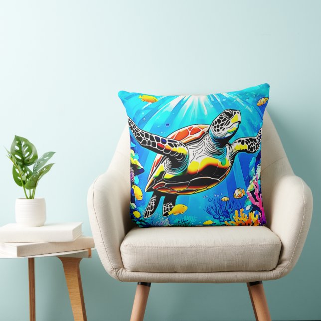 Vibrant Sea Turtle Dreamscape Kissen (Stuhl )