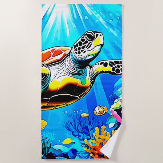 Vibrant Sea Turtle Dreamscape Strandtuch (Vorderseite)